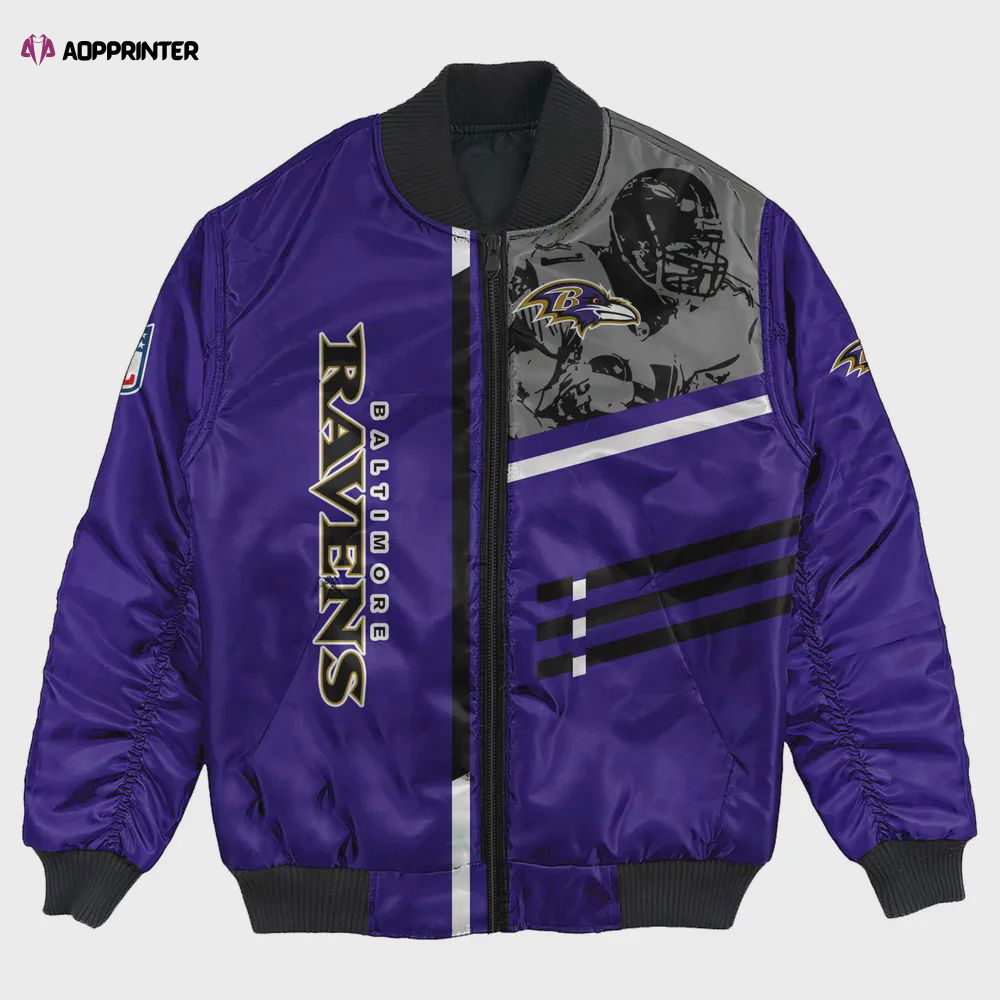 Baltimore Ravens Bomber Jacket 3D Printed Personalized Football For Fan Baltimore Ravens Bomber Jacket 3D Printed Personalized Football For Fan