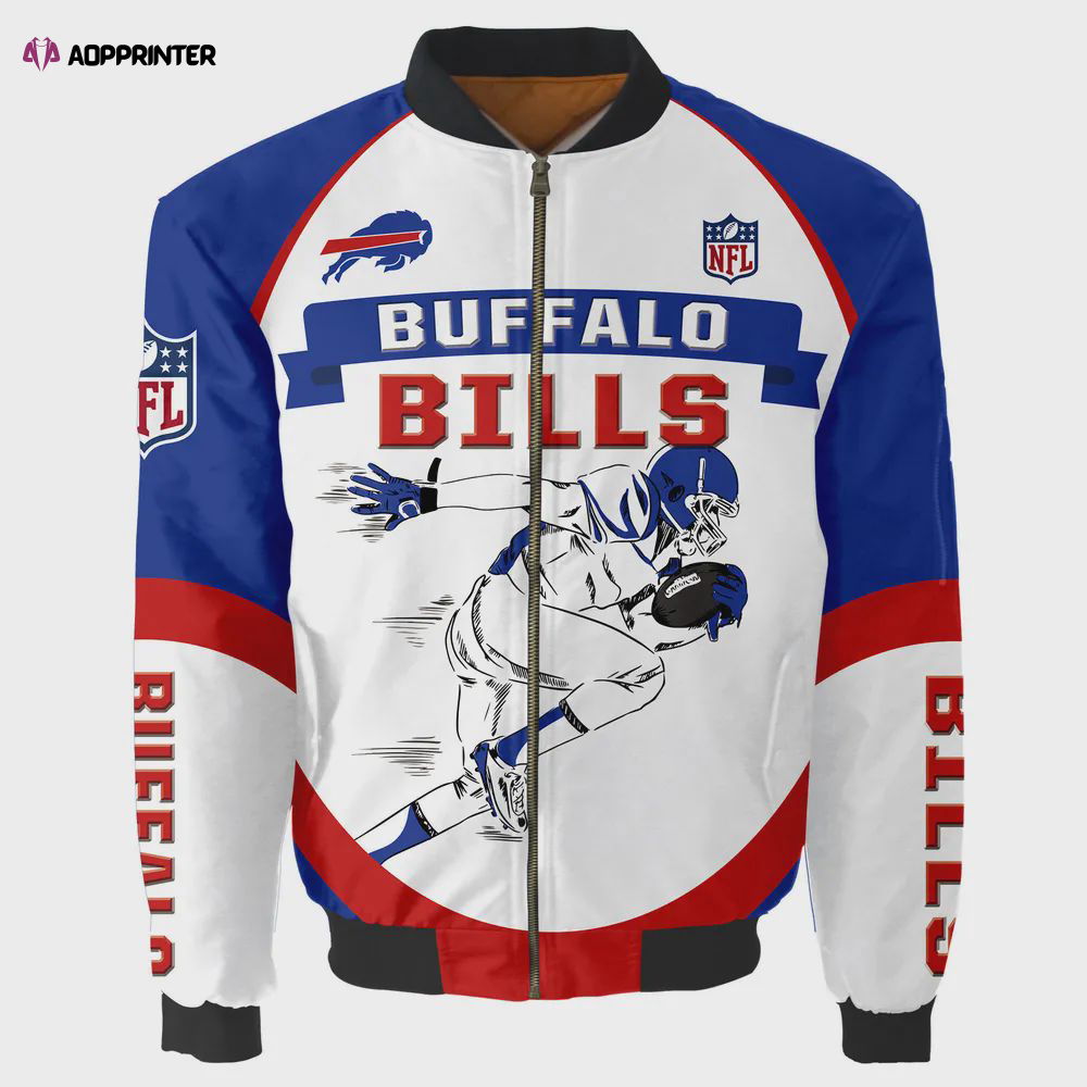 Buffalo Bills Players Running Pattern Bomber Jacket Buffalo Bills Players Running Pattern Bomber Jacket