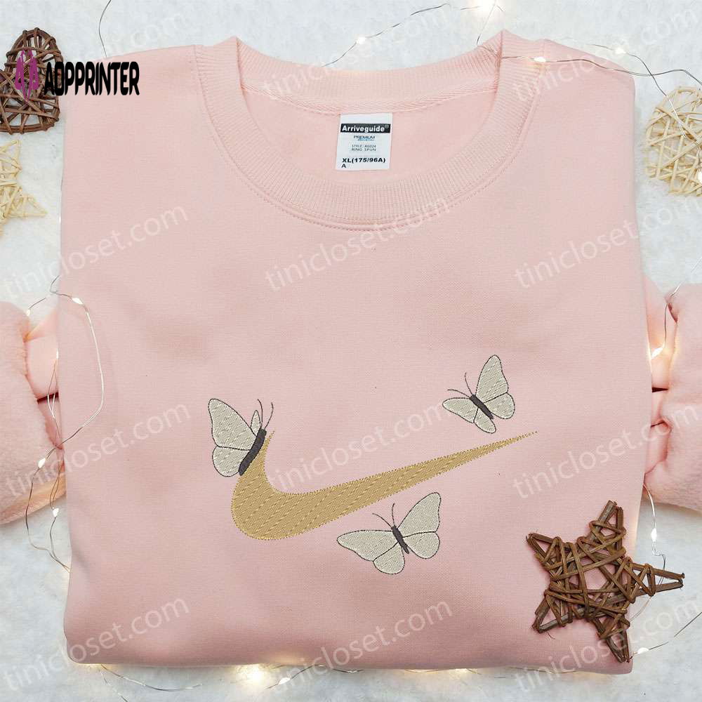 Nike Inspired Embroidered Shirt & Hoodie Set: Butterflies x Swoosh Custom Nike Tee Nike Inspired Embroidered Shirt & Hoodie Set: Butterflies x Swoosh Custom Nike Tee