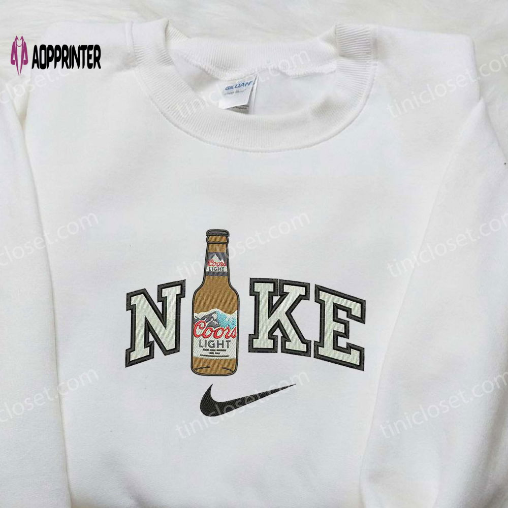 Coors Light Beer Bottle x Nike Embroidered Shirt: Custom Favor Drinking Tee Coors Light Beer Bottle x Nike Embroidered Shirt: Custom Favor Drinking Tee