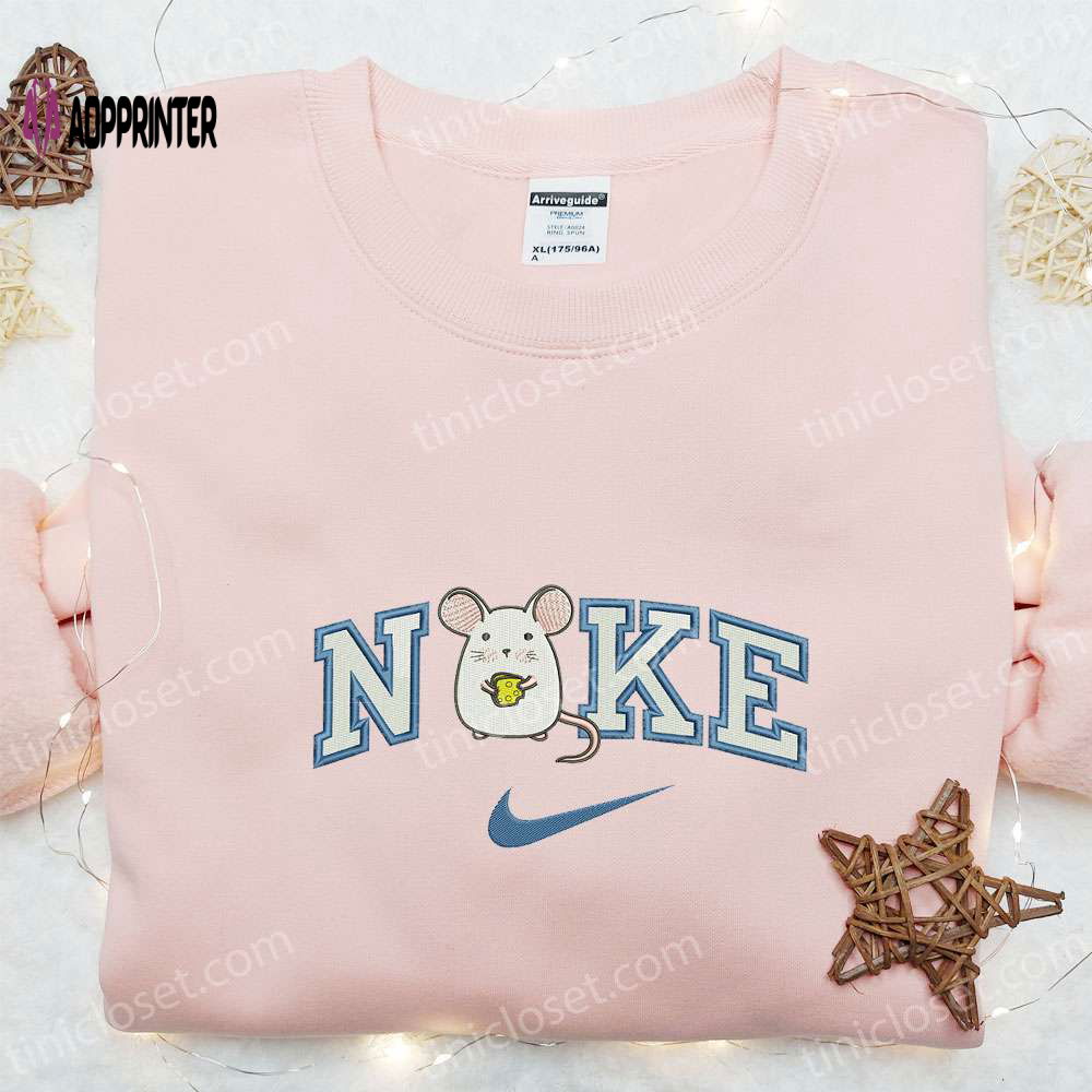 Cute White Mouse x Nike Embroidered Shirt Hoodie & T-Shirt: Cartoon Cheese & Nike Inspired Designs Cute White Mouse x Nike Embroidered Shirt Hoodie & T-Shirt: Cartoon Cheese & Nike Inspired Designs