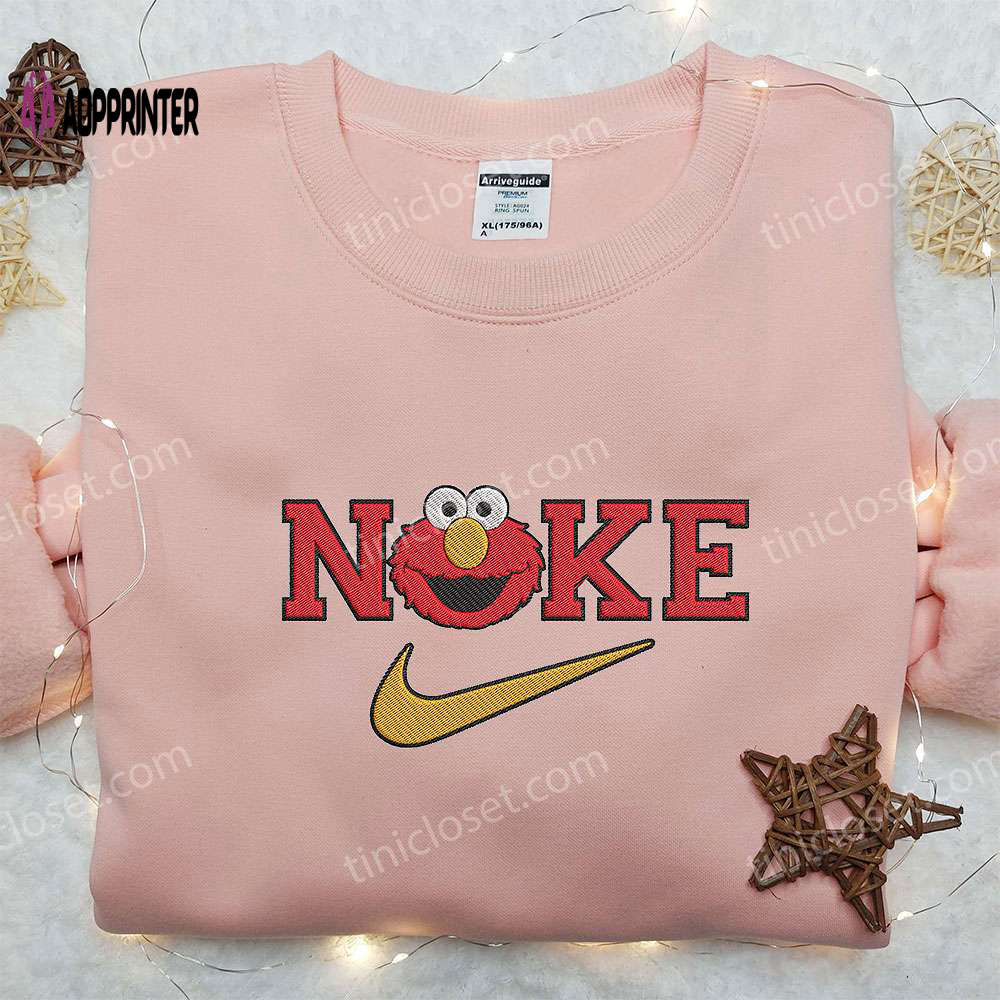 Elmo x Nike Embroidered Shirt: Sesame Street Custom Tee with Nike Logo Elmo x Nike Embroidered Shirt: Sesame Street Custom Tee with Nike Logo