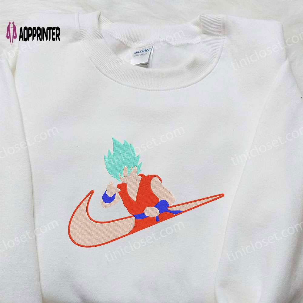 Goku Super Saiyan Blue x Nike Embroidered Shirt – Dragon Ball & Custom Design Goku Super Saiyan Blue x Nike Embroidered Shirt – Dragon Ball & Custom Design