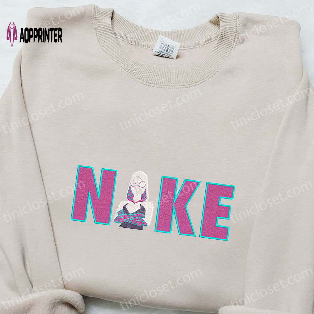 Gwen Stacy x Nike Cartoon Embroidered Tshirt: Marvel Comic Inspired Shirt Gwen Stacy x Nike Cartoon Embroidered Tshirt: Marvel Comic Inspired Shirt