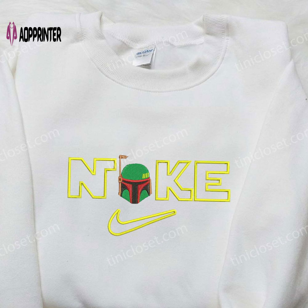 Custom Nike Embroidered Shirt: Helmet Boba Fett x Nike The Book Of Boba Fett Design Custom Nike Embroidered Shirt: Helmet Boba Fett x Nike The Book Of Boba Fett Design