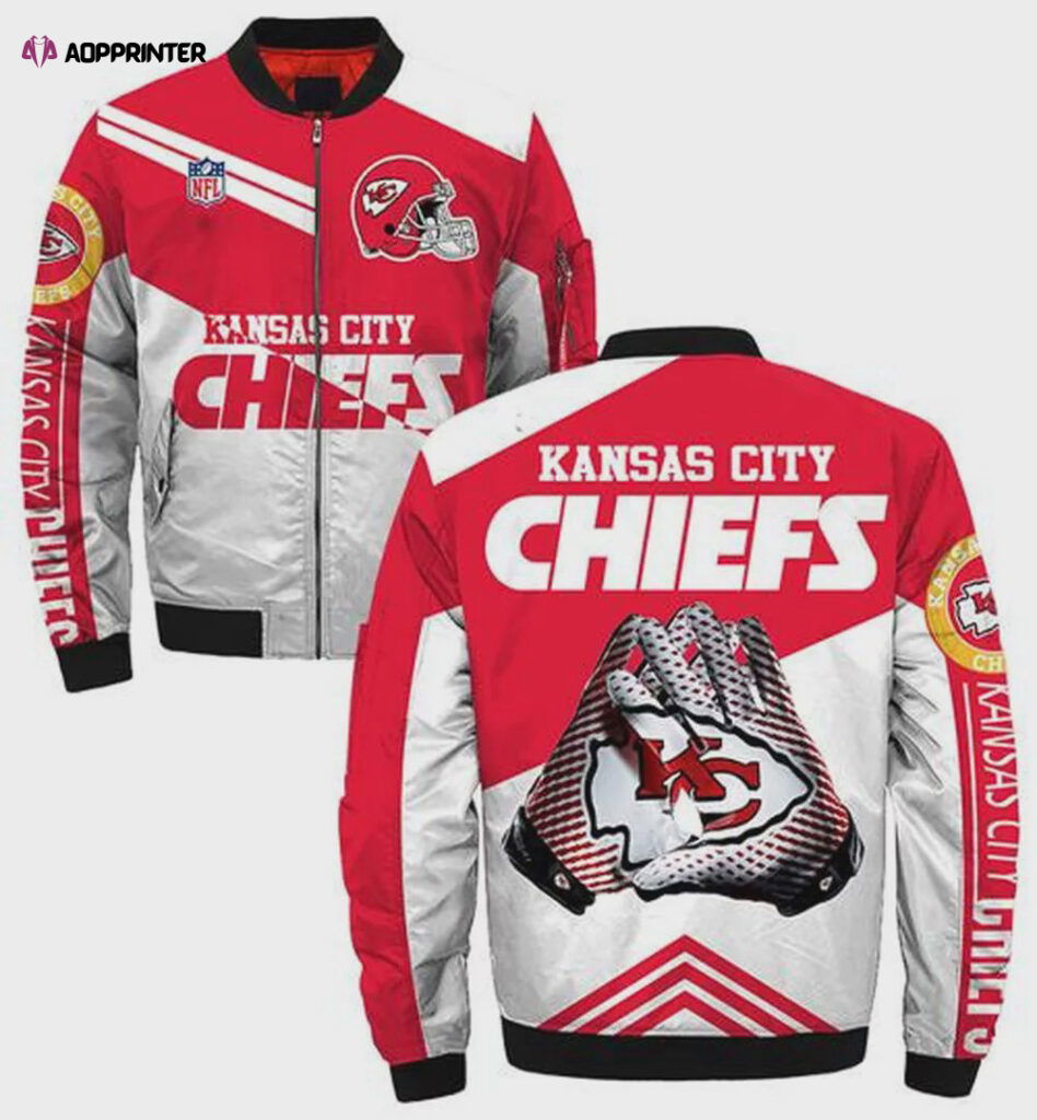 Kansas City Chiefs Hands With Logo Pattern Bomber Jacket – Red White Kansas City Chiefs Hands With Logo Pattern Bomber Jacket – Red White