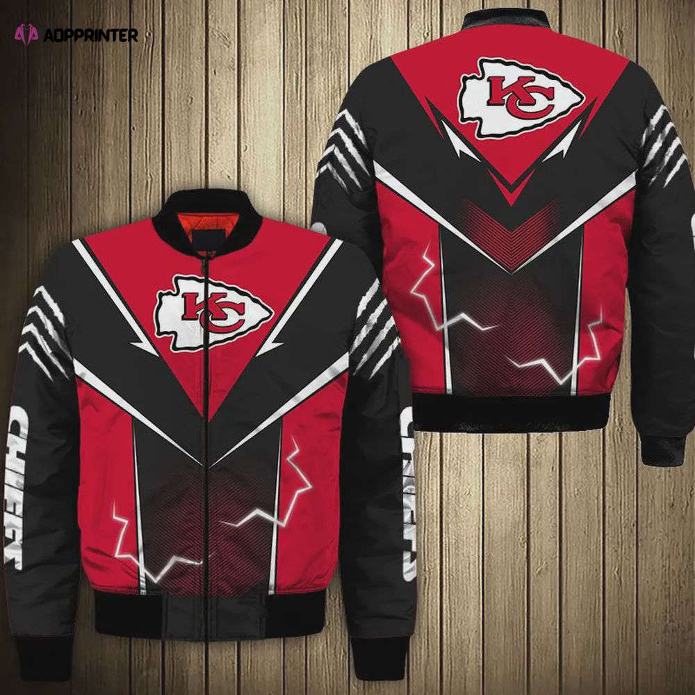 Kansas City Chiefs Lightning Pattern Bomber Jacket – Red Black Kansas City Chiefs Lightning Pattern Bomber Jacket – Red Black