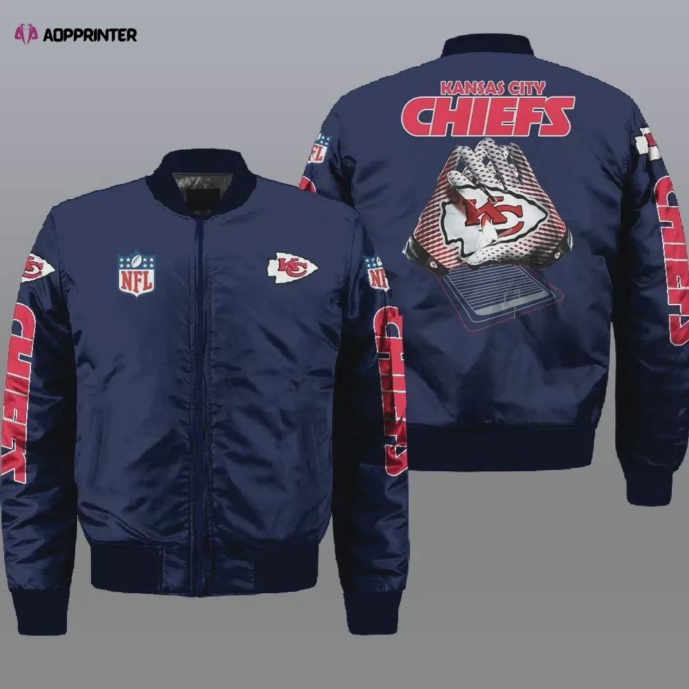 Kansas City Chiefs Pattern Bomber Jacket – Navy Blue Kansas City Chiefs Pattern Bomber Jacket – Navy Blue