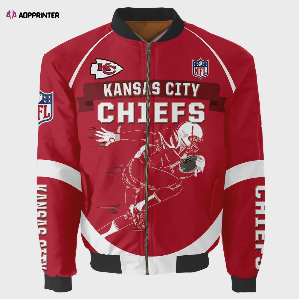 Kansas City Chiefs Players Running Pattern Bomber Jacket – Red Kansas City Chiefs Players Running Pattern Bomber Jacket – Red