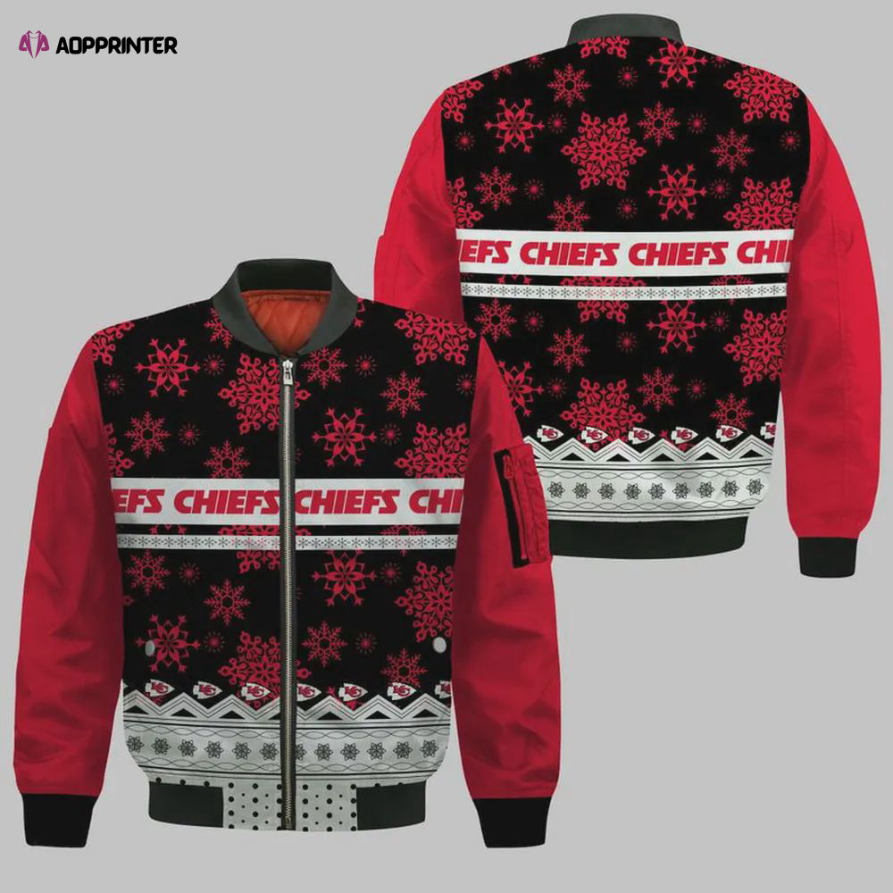 Kansas City Chiefs Snowflakes Pattern Bomber Jacket- Red Kansas City Chiefs Snowflakes Pattern Bomber Jacket- Red