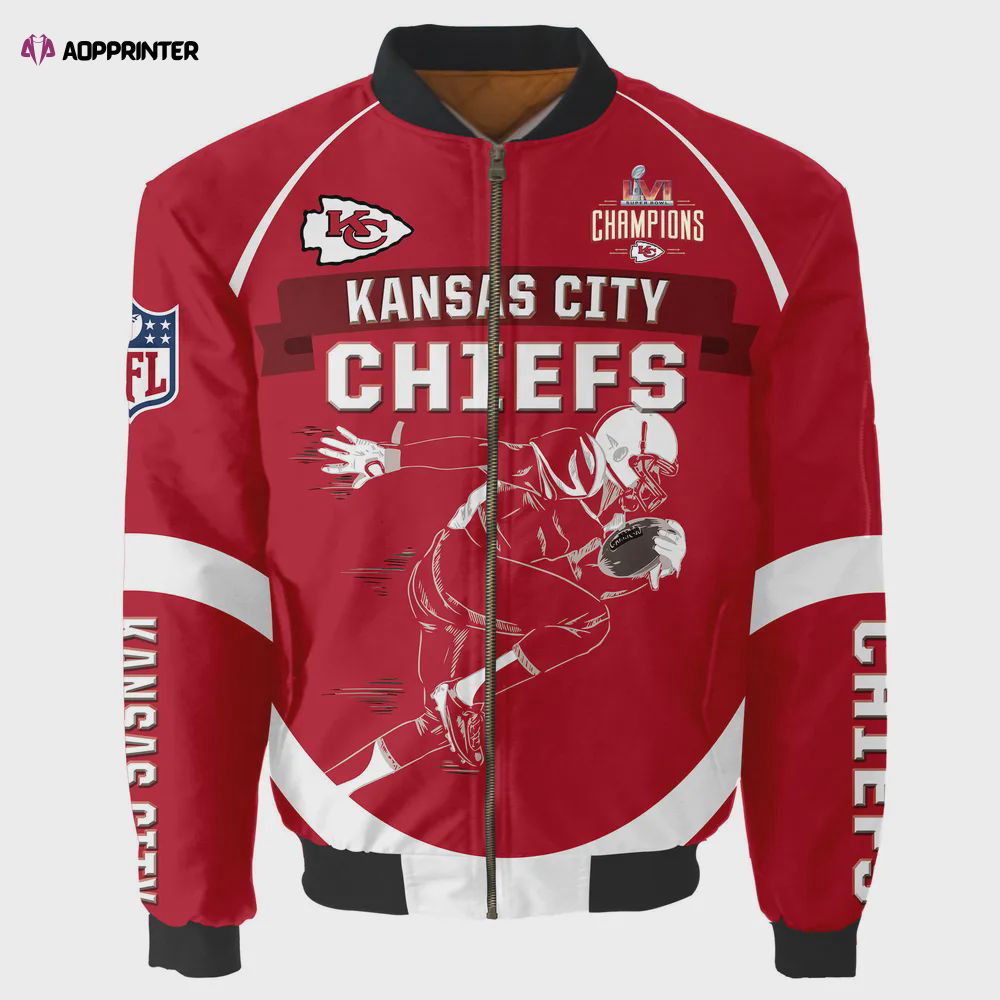 Kansas City Chiefs Super Bowl LVI Champions Running Man Bomber Jacket Kansas City Chiefs Super Bowl LVI Champions Running Man Bomber Jacket