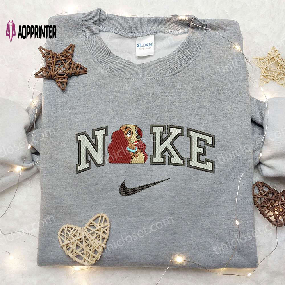 Stylish Lady x Nike Embroidered Shirt – Lady and The Tramp Design – Customizable Nike Shirt Stylish Lady x Nike Embroidered Shirt – Lady and The Tramp Design – Customizable Nike Shirt
