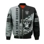 Las Vegas Raiders Bomber Jacket 3D Printed Logo Pattern In Team Colours Las Vegas Raiders Bomber Jacket 3D Printed Logo Pattern In Team Colours
