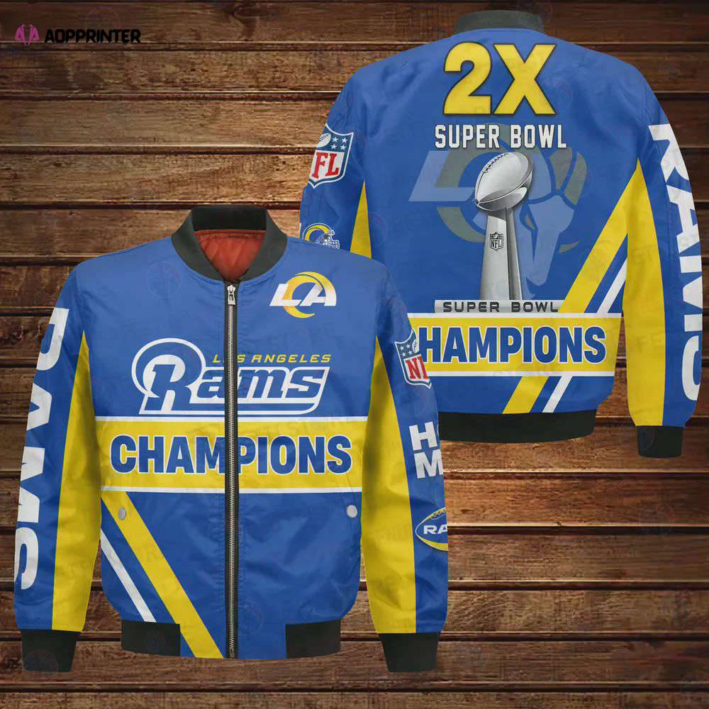 Los Angeles Rams 2X Super Bowl Champions Design Bomber Jacket Los Angeles Rams 2X Super Bowl Champions Design Bomber Jacket