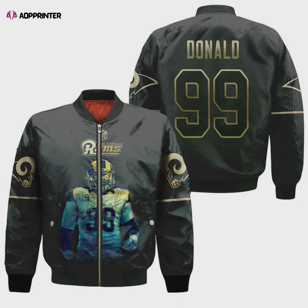 Los Angeles Rams Aaron Donald Pattern Bomber Jacket – Black Los Angeles Rams Aaron Donald Pattern Bomber Jacket – Black
