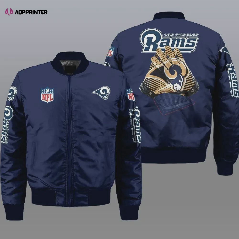Los Angeles Rams Logo Pattern Bomber Jacket – Navy Blue Los Angeles Rams Logo Pattern Bomber Jacket – Navy Blue