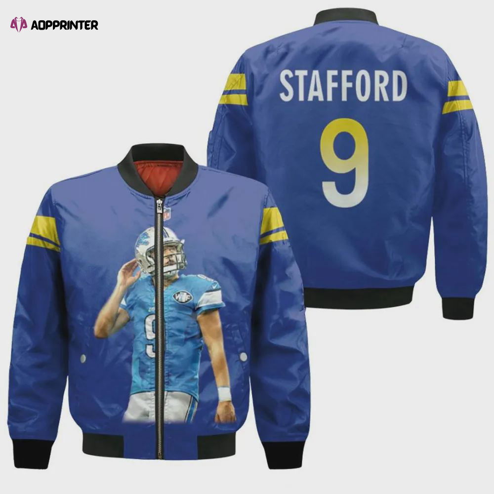 Los Angeles Rams Matthew Stafford Pattern Bomber Jacket – Navy Blue Los Angeles Rams Matthew Stafford Pattern Bomber Jacket – Navy Blue
