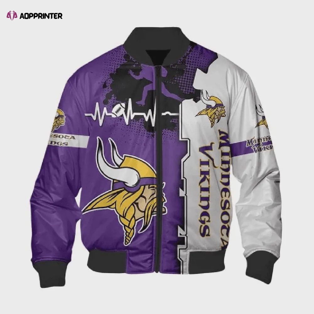 Minnesota Vikings Beating Curve Pattern Bomber Jacket Minnesota Vikings Beating Curve Pattern Bomber Jacket