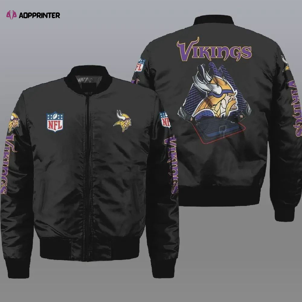 Minnesota Vikings Logo Pattern Bomber Jacket – Black Minnesota Vikings Logo Pattern Bomber Jacket – Black