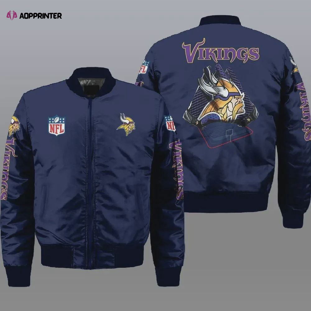 Minnesota Vikings Logo Pattern Bomber Jacket – Navy Blue Minnesota Vikings Logo Pattern Bomber Jacket – Navy Blue