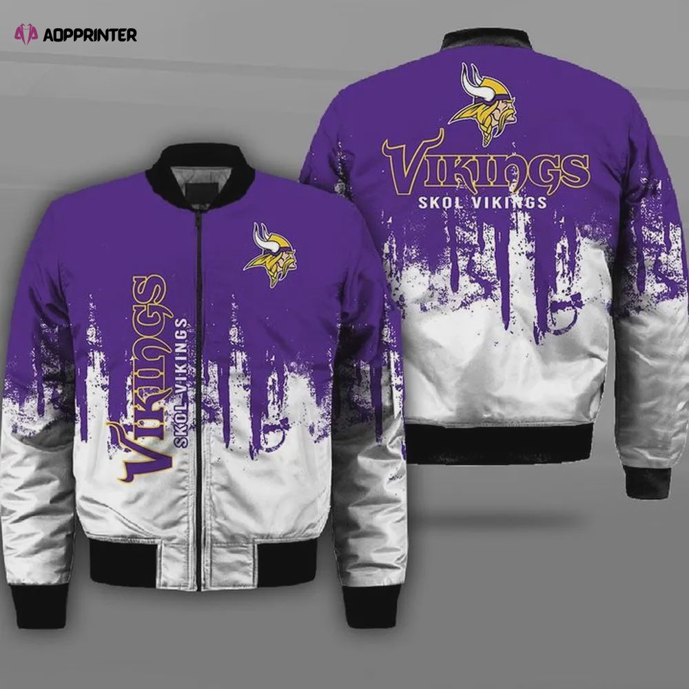 Minnesota Vikings Painting Pattern Bomber Jacket- PurpleWhite Minnesota Vikings Painting Pattern Bomber Jacket- PurpleWhite