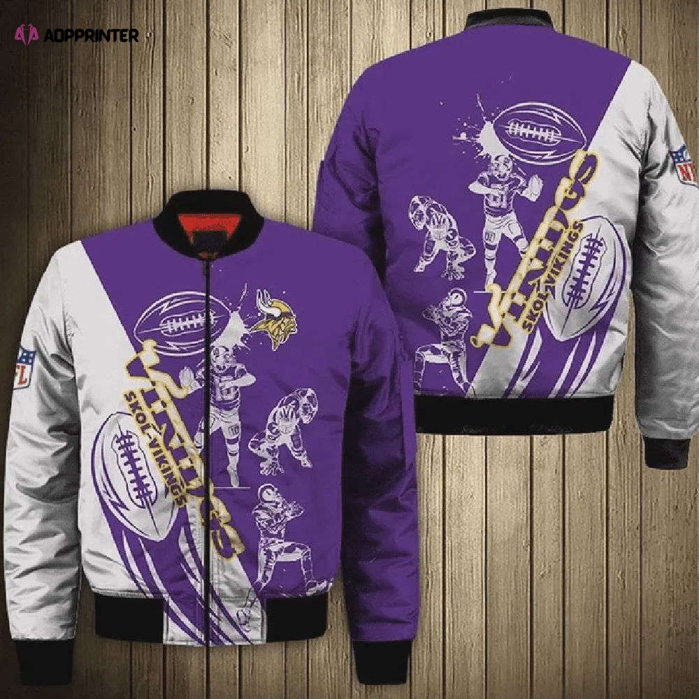 Minnesota Vikings Player Chibi Pattern Bomber Jacket Minnesota Vikings Player Chibi Pattern Bomber Jacket