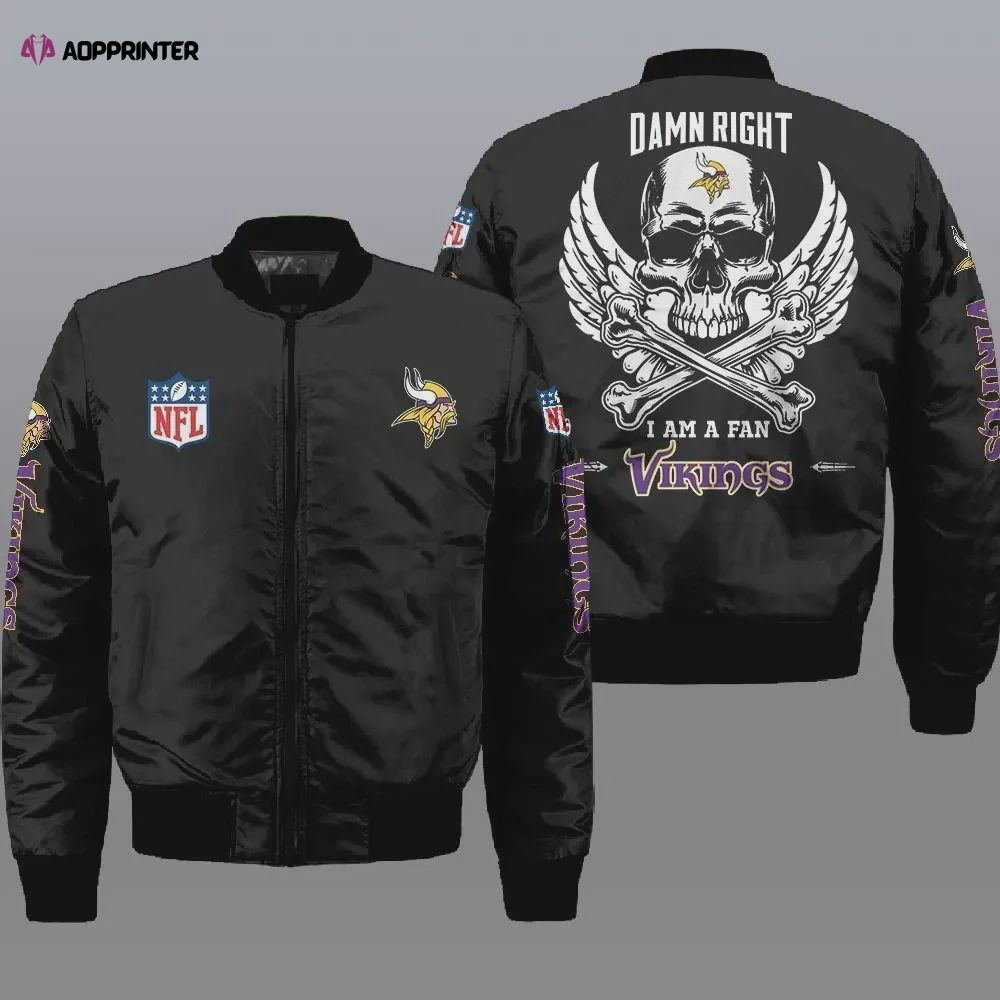 Minnesota Vikings Wings Skull Logo Pattern Bomber Jacket – Black Minnesota Vikings Wings Skull Logo Pattern Bomber Jacket – Black