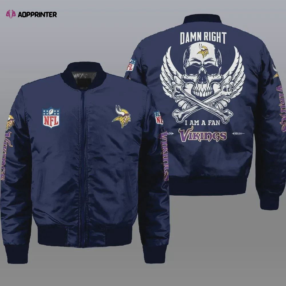 Minnesota Vikings Wings Skull Logo Pattern Bomber Jacket – Navy Blue Minnesota Vikings Wings Skull Logo Pattern Bomber Jacket – Navy Blue