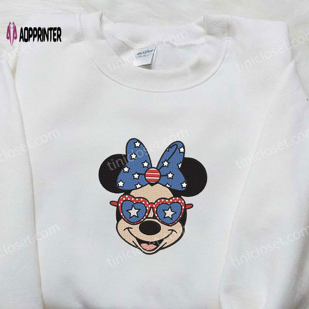 Minnie Mouse Love Glasses Embroidered Shirt Disney Independence Day Tee Minnie Mouse Love Glasses Embroidered Shirt Disney Independence Day Tee