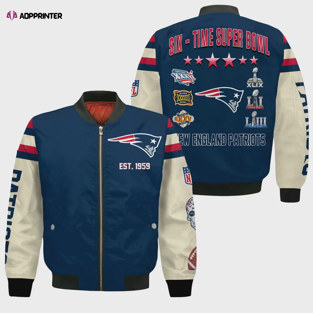 New England Patriots 6X Champions Design Bomber Jacket SFAT V3 New England Patriots 6X Champions Design Bomber Jacket SFAT V3