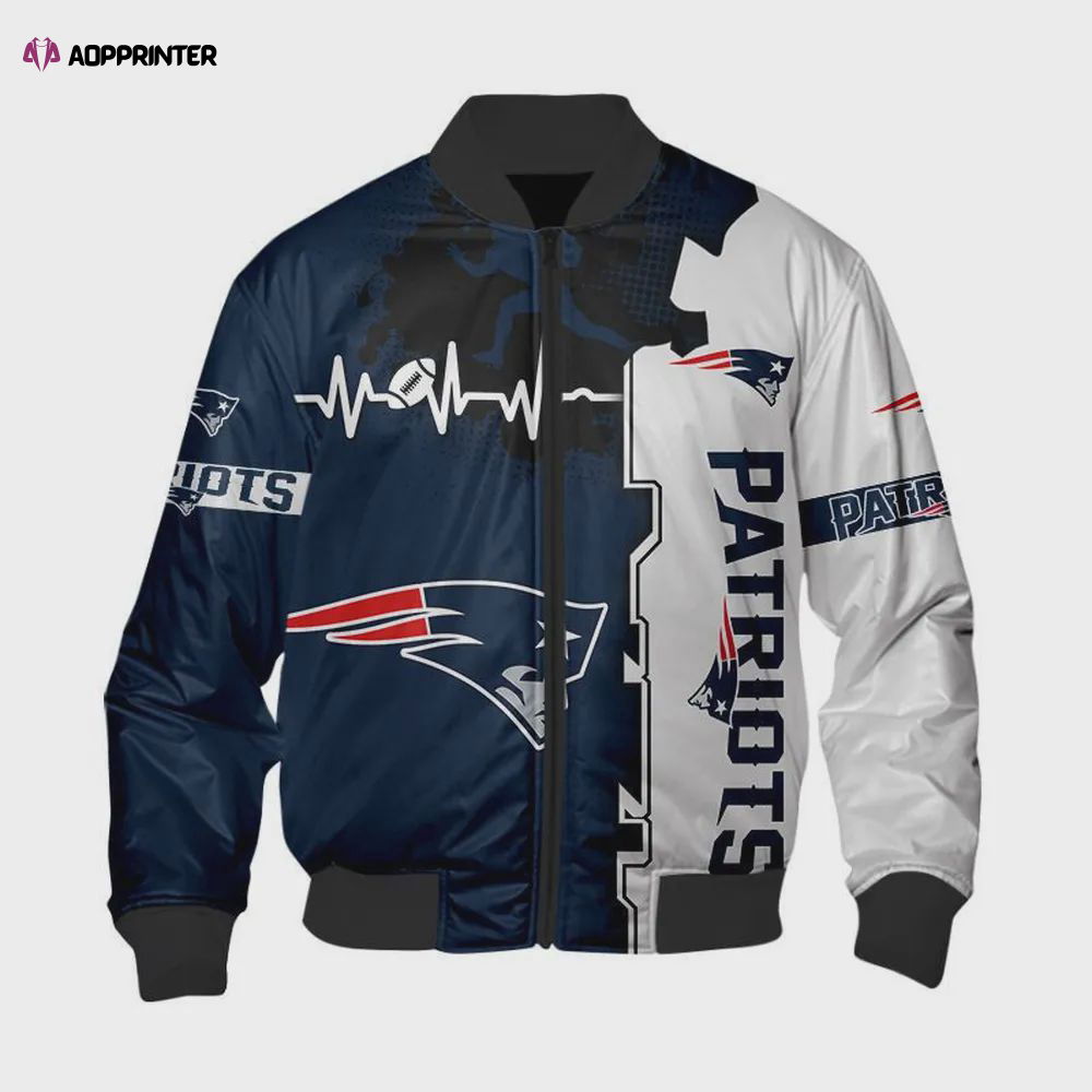 New England Patriots Heart ECG Line Pattern Bomber Jacket – Blue White New England Patriots Heart ECG Line Pattern Bomber Jacket – Blue White