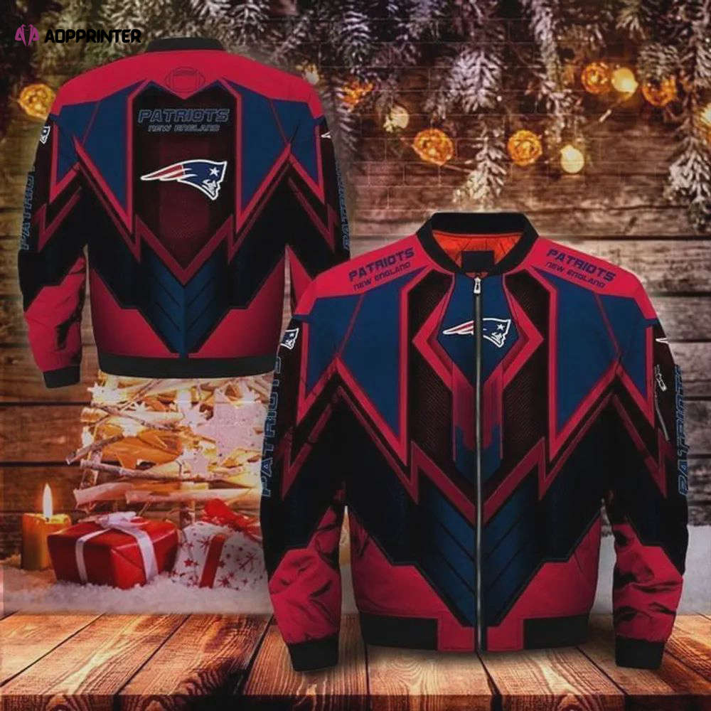 New England Patriots Logo Pattern Bomber Jacket – Red And Navy New England Patriots Logo Pattern Bomber Jacket – Red And Navy