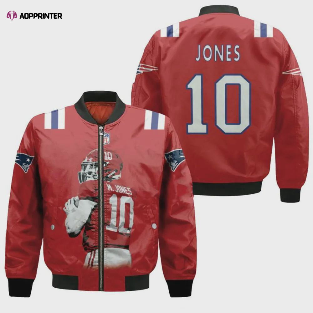 New England Patriots Mac Jones Pattern Bomber Jacket – Red New England Patriots Mac Jones Pattern Bomber Jacket – Red