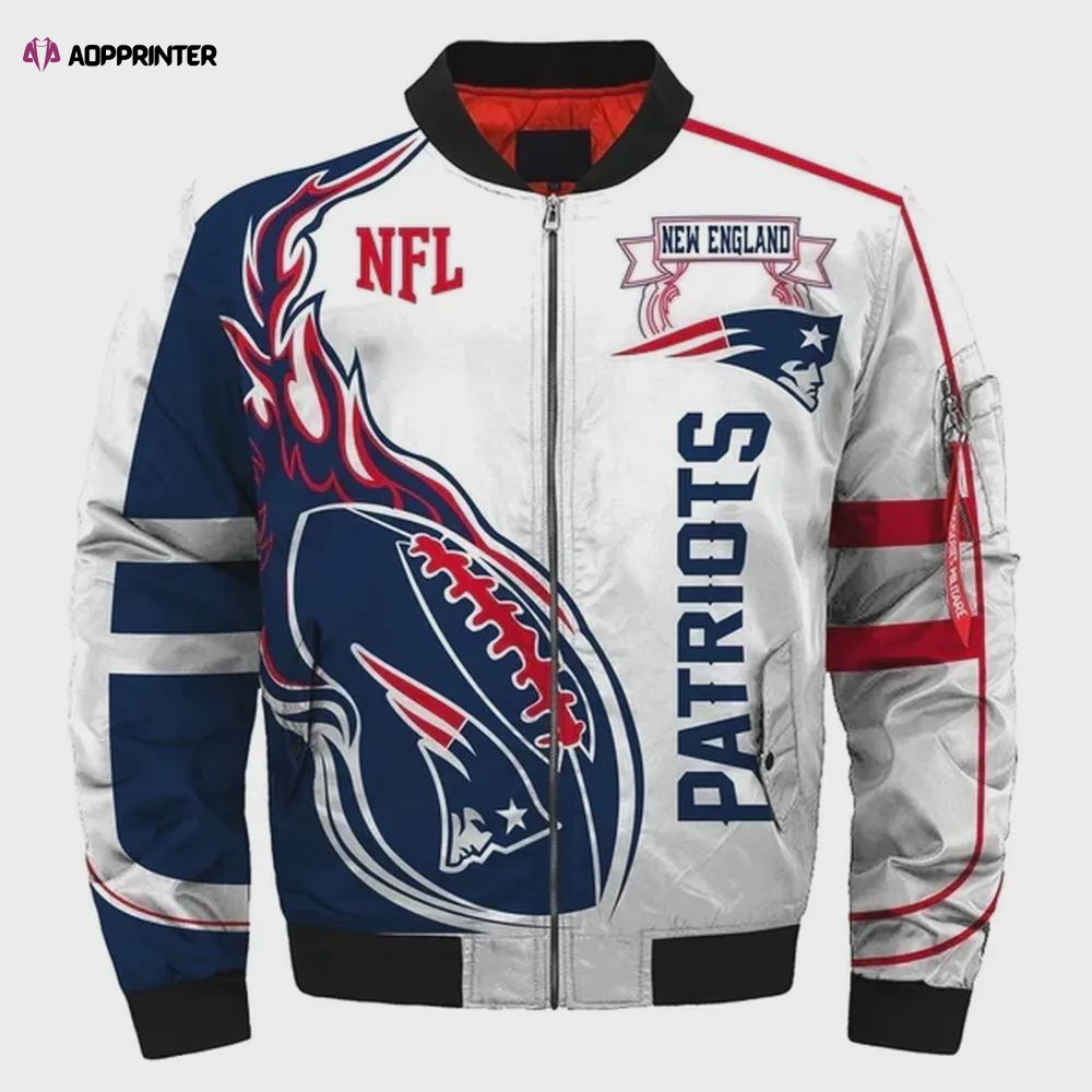 New England Patriots Pattern 3D Fullprint Bomber Jacket – White And Navy New England Patriots Pattern 3D Fullprint Bomber Jacket – White And Navy
