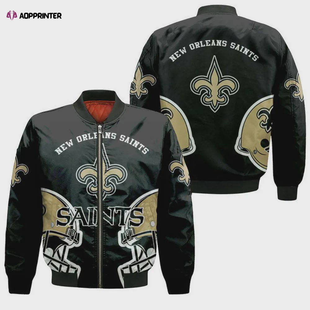 New Orleans Saints Team Logo Pattern Bomber Jacket – Black New Orleans Saints Team Logo Pattern Bomber Jacket – Black
