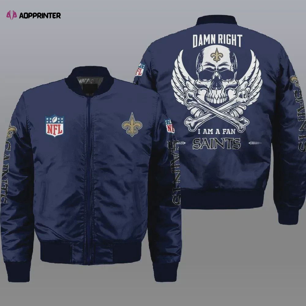 New Orleans Saints Wings Skull Pattern Bomber Jacket – Navy Blue New Orleans Saints Wings Skull Pattern Bomber Jacket – Navy Blue