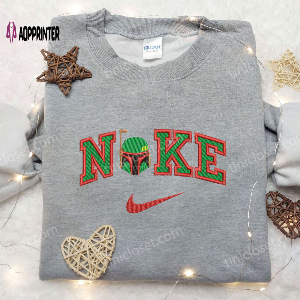 Custom Nike x Helmet Boba Fett Embroidered Shirt: The Book Of Boba Fett Design Custom Nike x Helmet Boba Fett Embroidered Shirt: The Book Of Boba Fett Design