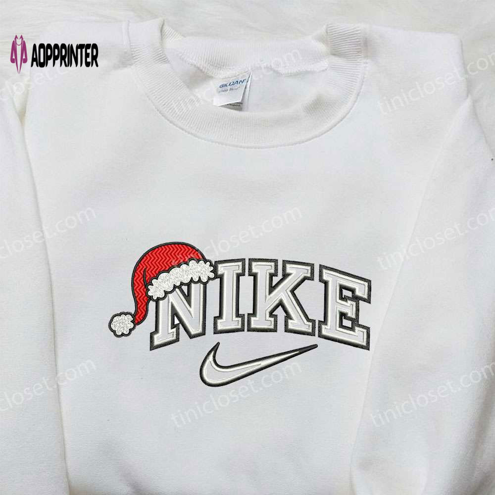 Nike x Santa Hat Embroidered Shirt: Festive Christmas Gift for Family Nike x Santa Hat Embroidered Shirt: Festive Christmas Gift for Family