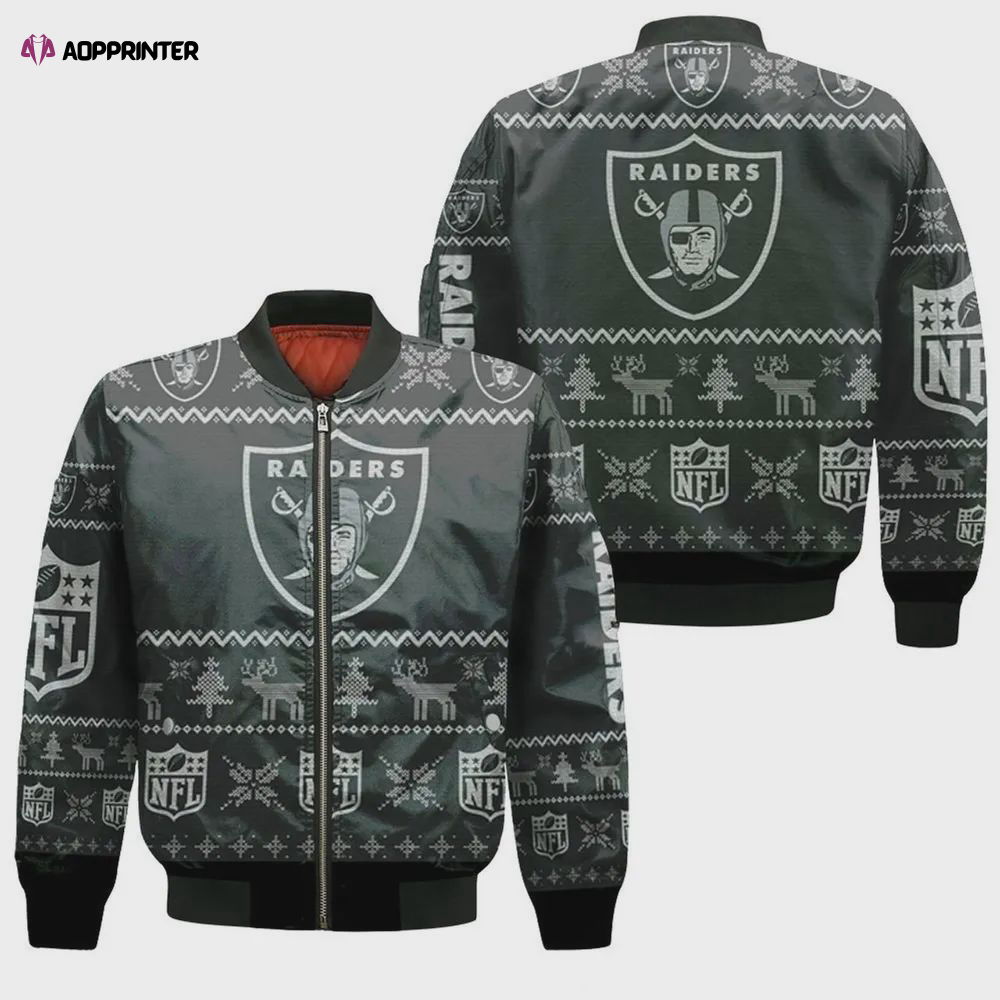 Oakland Raiders Christmas Pattern Bomber Jacket Oakland Raiders Christmas Pattern Bomber Jacket