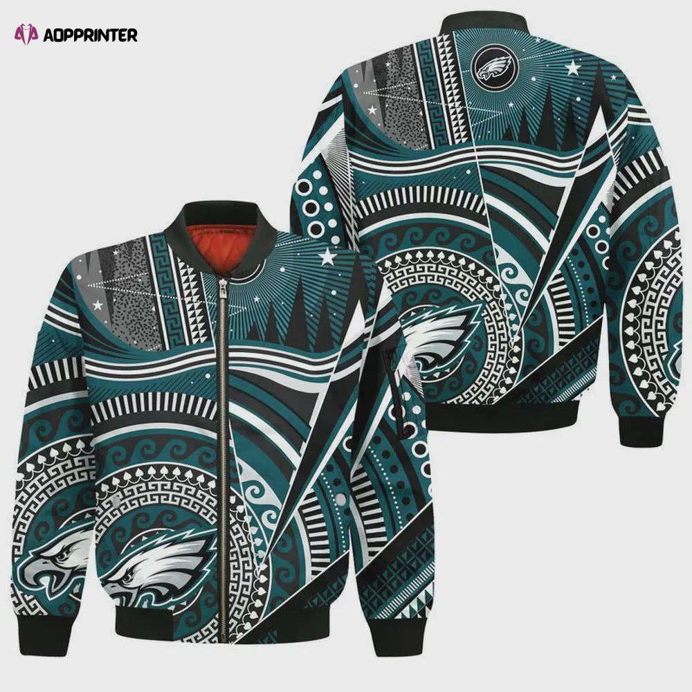 Philadelphia Eagles Bohemian Pattern Bomber Jacket- GreenBlack Philadelphia Eagles Bohemian Pattern Bomber Jacket- GreenBlack