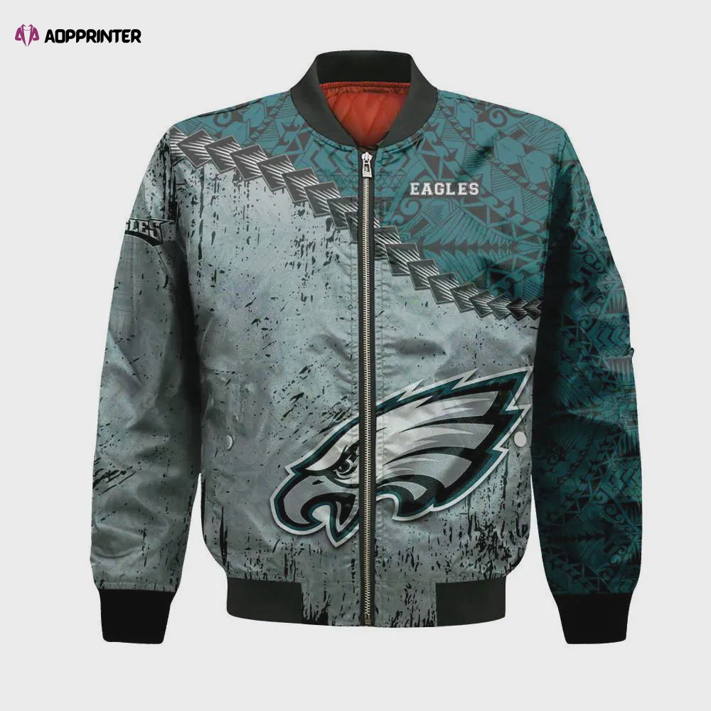 Philadelphia Eagles Bomber Jacket 3D Printed Grunge Polynesian Tattoo Philadelphia Eagles Bomber Jacket 3D Printed Grunge Polynesian Tattoo