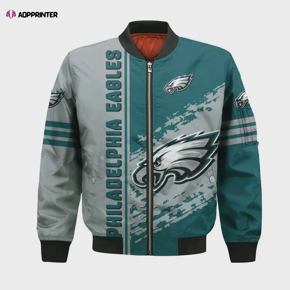 Philadelphia Eagles Bomber Jacket 3D Printed Logo Pattern In Team Colours Philadelphia Eagles Bomber Jacket 3D Printed Logo Pattern In Team Colours