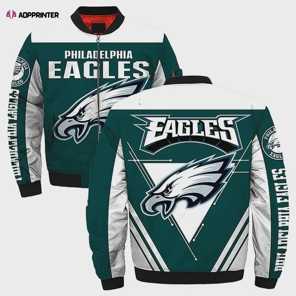 Philadelphia Eagles Team Logo Pattern Bomber Jacket – Teal Color Philadelphia Eagles Team Logo Pattern Bomber Jacket – Teal Color