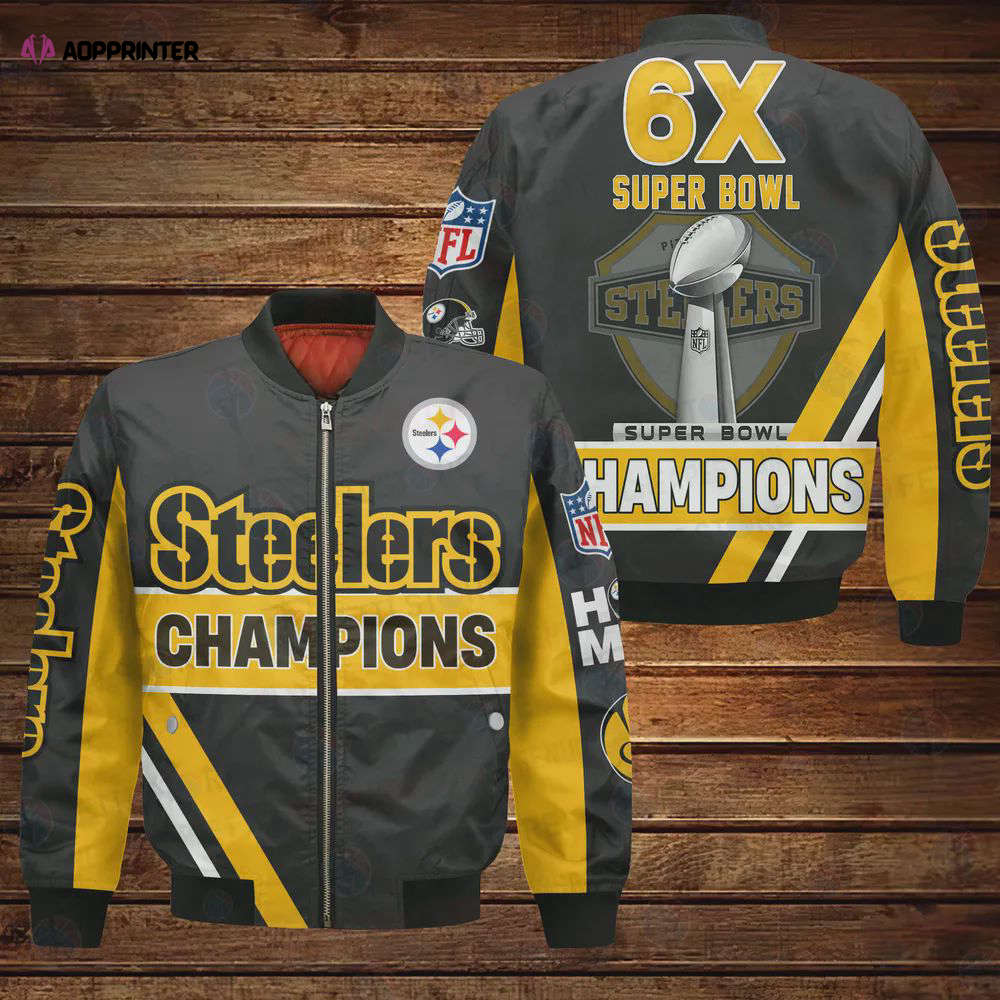 Pittsburgh Steelers 6X Super Bowl Champions Design Bomber Jacket Pittsburgh Steelers 6X Super Bowl Champions Design Bomber Jacket