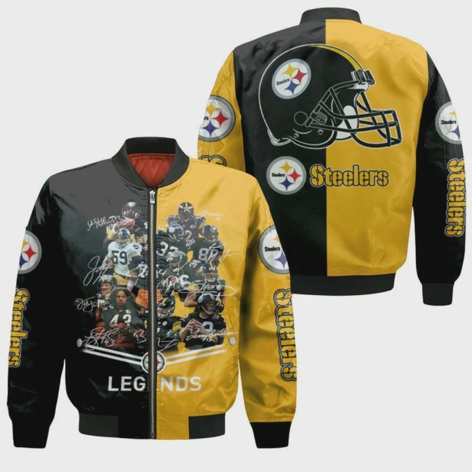 Pittsburgh Steelers Great Players Pattern Bomber Jacket – Yellow And Black