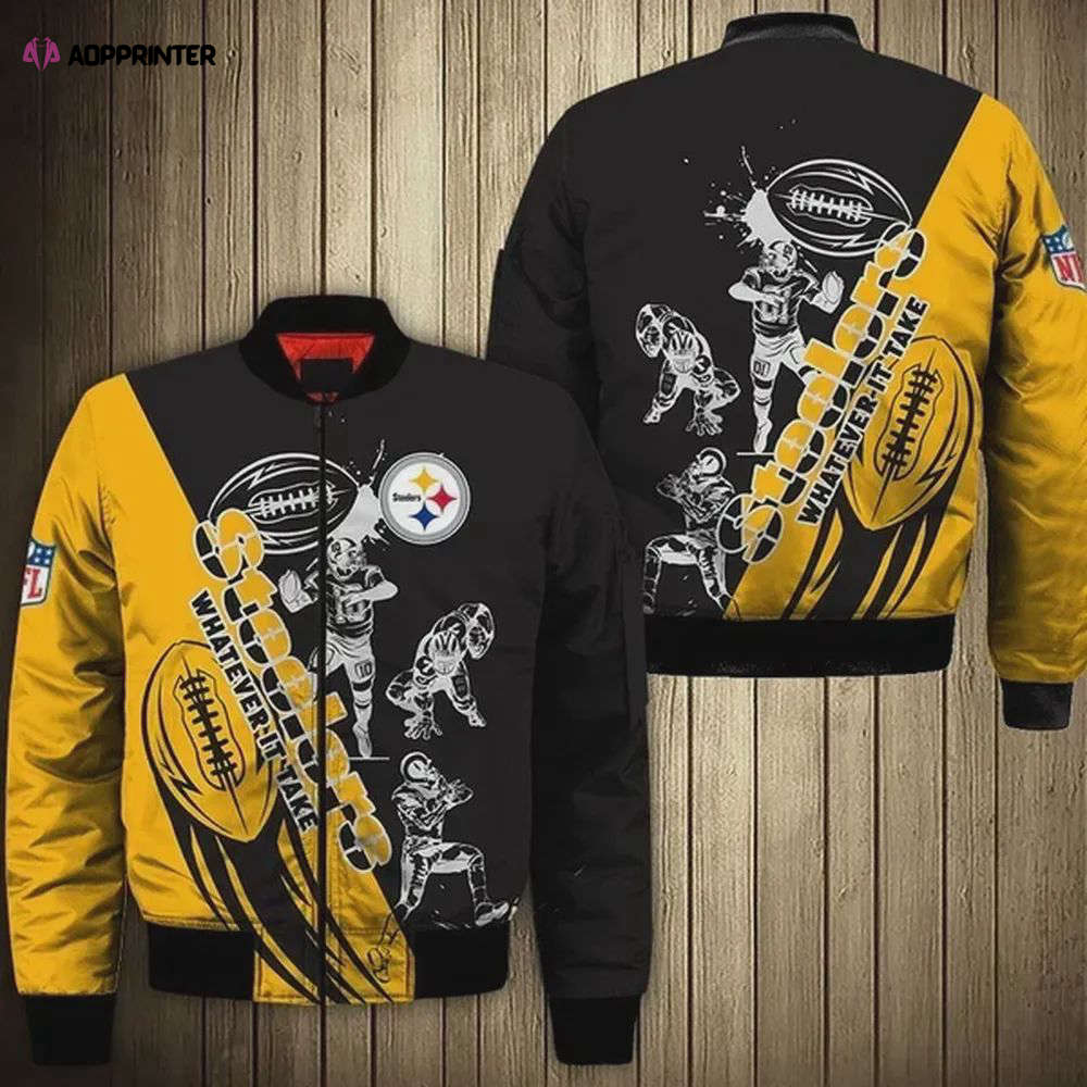 Pittsburgh Steelers Players Pattern Bomber Jacket – Yellow And Black Pittsburgh Steelers Players Pattern Bomber Jacket – Yellow And Black