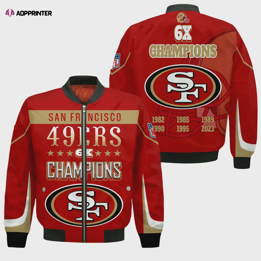 San Francisco 49ers 6X Super Bowl Champions Unisex Bomber Jacket San Francisco 49ers 6X Super Bowl Champions Unisex Bomber Jacket