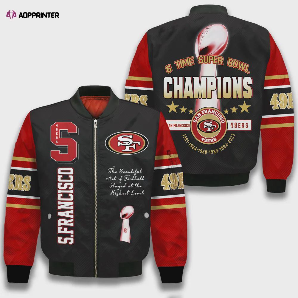San Francisco 49ers Six Times Champions Design Bomber Jacket SFAT V22 San Francisco 49ers Six Times Champions Design Bomber Jacket SFAT V22