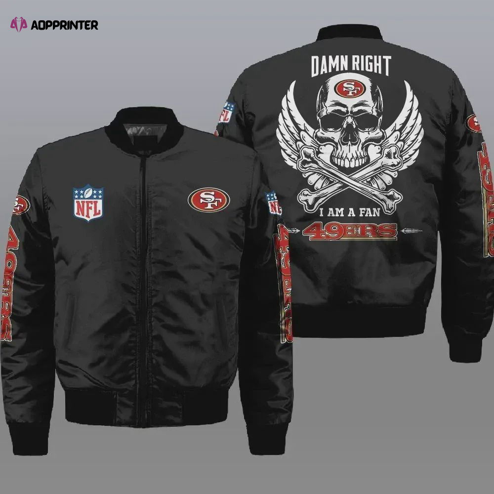 San Francisco 49ers Wings Skull Logo Bomber Jacket – Black San Francisco 49ers Wings Skull Logo Bomber Jacket – Black