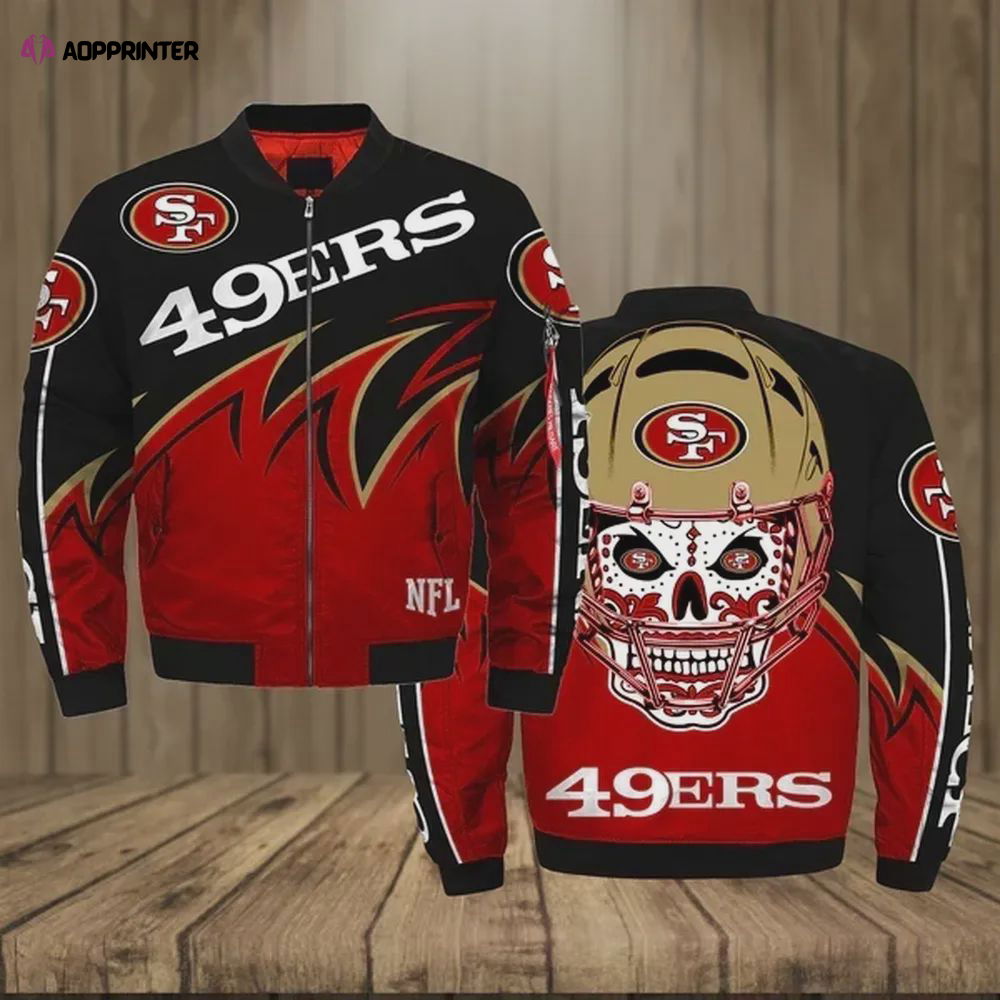 San Francisco 49ers With Skull Pattern Bomber Jacket – Red And Black San Francisco 49ers With Skull Pattern Bomber Jacket – Red And Black